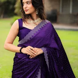 KALINI Embellished Beads and Stones Satin Saree image 3