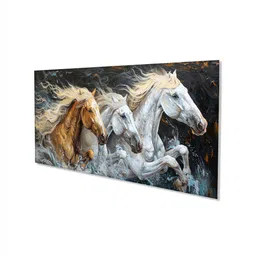 nestroots Canvas Framed Majestic Horses Galloping Through Meadow Wall Painting(24X48 Inch) image 3