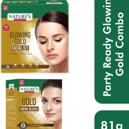 nature's essence Party Ready Glowing Gold Combo, Gold Facial Kit & Creme Bleach, Pack of 2 81 g image 2