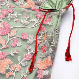 Fusionic Green & Pink Embroidered Thread Work Semi-Stitched Lehenga & Unstitched Blouse With Dupatta image 5