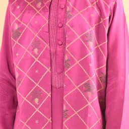 LilPicks Boys Embroidered Regular Pure Cotton Kurta with Pyjamas With Jacket image 3