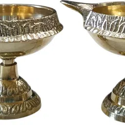 riwaz Stand Diya for Puja | Traditional Oil Lamp for Home, Temple & Spiritual Use Gold Brass Table Lantern image 3