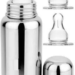 solida Baby Stainless Steel Milk Feeding Bottle with Silicon Nipple 240 ML - 240 ml-picture-28