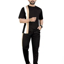 nispruh Men Night Suit Set Black Solid image 3