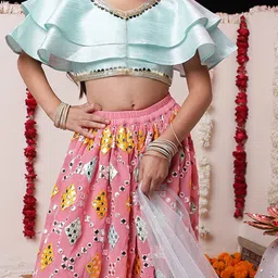 VASTRAMAY Girls Mirror Work Ready to Wear Lehenga & Blouse With Dupatta image 4