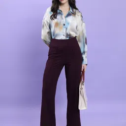 tokyo talkies Women Flared Maroon Cotton Blend Trousers image 2