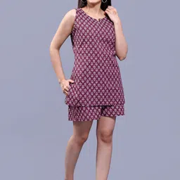 Krati Creations Ethnic Motifs Printed Sleeveless Pure Cotton Top With Shorts image 3