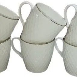 kva Pack of 6 Ceramic Gold Line White Coffee/Tea Cups Set of 6 Perfect for Daily use 200 ml image 2