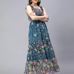 drape and dazzle Women Fit and Flare Multicolor Maxi/Full Length Dress image 3