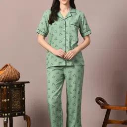 dreambe Women Night Suit Set Green Printed-picture-15