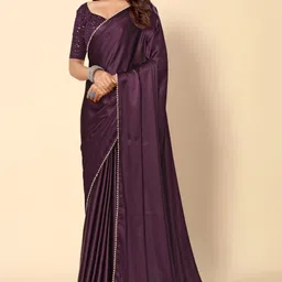 avanshee Self Design, Solid/Plain, Embellished Bollywood Satin Saree image 2