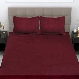 FABINALIV Maroon Striped Woollen 300 TC King Bedsheet With 2 Pillow Covers image 3