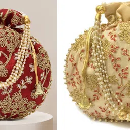 Women Maroon, Beige Potli-image-4