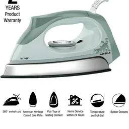 havells by havells NON-STICK AERODYNAMIC DESIGN WITH STEEL COVER BODY (GHGDICGSG100) 1000 W Dry Iron image 2