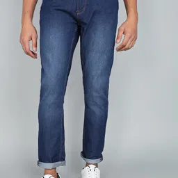 Men Slim Mid Rise Dark Blue Jeans-image-16