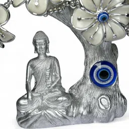rsg bhagyuday Bhagyuday Silver Buddha Evil Eye Tree | Feng Shui & Vastu Home Decor | Decorative Showpiece - 23 cm image 3