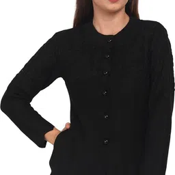 ewools Women Embroidered Round Neck Black Sweater-picture-23