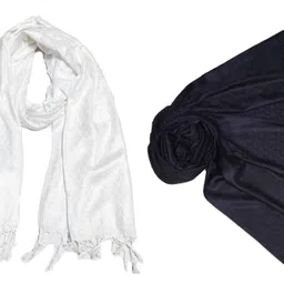 saba Self Design, Woven Viscose Women Black, White Fancy Scarf, Scarf, Stole-picture-30