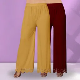 ecoundies Pack of 2 Women Straight Fit Multicolor Lycra Blend Trousers-picture-12