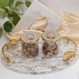 home arte Mother of Pearl Serving Tray with Handles for Home & Dining image 1