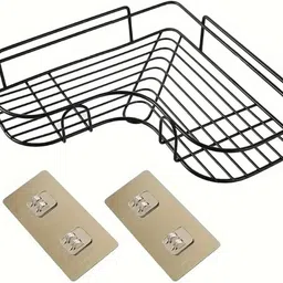 kwt Black Metal Corner Shelf Organizer Steel Wall Shelf image 2