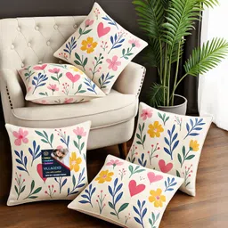 villagers Microfibre Cushion Pack of 5 Floral Premium Cushion Set | (16x16 inch) image 1