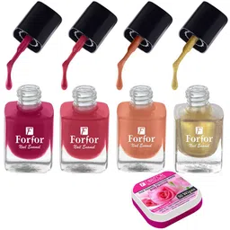 FORFOR Set of 4 Perfect Stay Fast Dry Glossy Nail Enamel - 5ml each & 30 Removal Wipes-picture-22