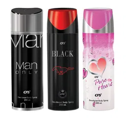 CFS Set Of 3 Man Only Black & Pure Heart Deodorant Body Spray - 200ml Each image 1