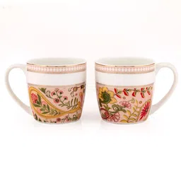 CLAY CRAFT White & Pink 6 Pieces Floral Printed Ceramic Glossy Coffee Mugs 210 ml Each image 3