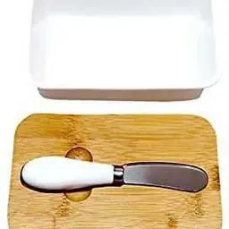 mfu Butter Dishes Box Premium Quality Elite Range Heavy Fine Porcelain Butter Box,Butter Dish with Wooden Top Cover,Lid with a Knife -600 ML Tray image 4