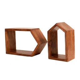 AAKRITI ART CREATIONS Brown & Orange Madhubani Art 2 Wooden Shelf with 3 Pots image 4