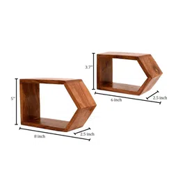 AAKRITI ART CREATIONS Brown & Orange Madhubani Art 2 Wooden Shelf with 3 Pots image 5