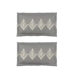 DDecor Grey & Cream-Coloured Geometric 144 TC Cotton 1 Extra Large Bedsheet with 2 Pillow Covers image 3