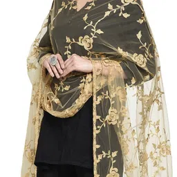 stuti fashion Net Embroidered Gold Women Dupatta-picture-10