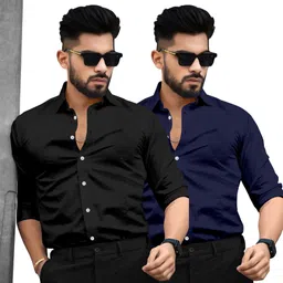 saadiwala Men Regular Fit Solid Cut Away Collar Casual Shirt-picture-10
