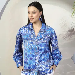 pluss Women Regular Fit Printed Spread Collar Casual Shirt-picture-18