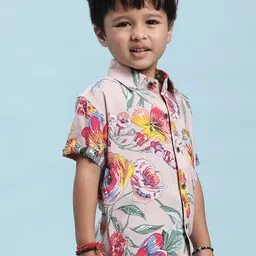 Stuffie Land Boys Peach-Coloured Smart Floral Opaque Printed Party Shirt image 3