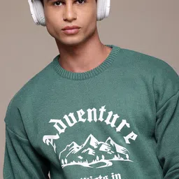 roadster Men Printed Round Neck Green Sweater-picture-16