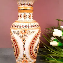 apka mart White Textured Marble Flower Vase image 3