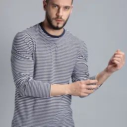 urgear Men Striped Round Neck Pure Cotton White, Blue T-Shirt-picture-23