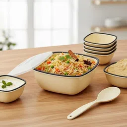 vishal Melamine Serving Bowl Serving Bowl for rice curry,salad,pasta with spoon Microwave and dishwasher safe Disposable-picture-10