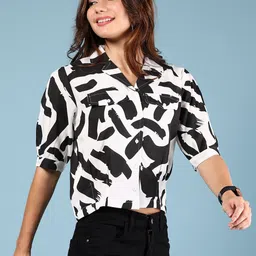 v-mart Women Boxy Fit Printed Lapel Collar Casual Shirt image 5