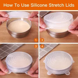 akshify Silicone Stretch Lids Microwave Safe Flexible and Reusable Air-Tight Vacuum 12 inch Lid Set, Pack of 6 image 3