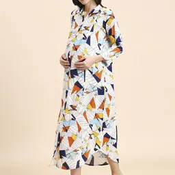 momtobe Women Fit and Flare Multicolor Midi/Calf Length Dress image 5