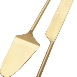 vareesha Imperial Matt Gold Stainless Steel Cake Server Set of Two Stainless Steel Cutlery Set image 3
