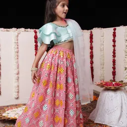 VASTRAMAY Girls Mirror Work Ready to Wear Lehenga & Blouse With Dupatta image 5