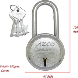 azco Long 65mm-8 Levers, Double Lock with Silver Chrome Finish (combo Offer) 2 Padlock image 2