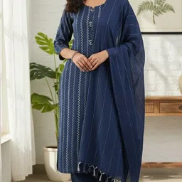 oziq Women Khadi Cotton, Pure Cotton Kurti Pant Dupatta Set-picture-16