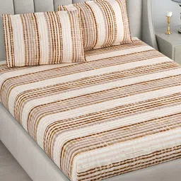 DREAM WEAVERZ Beige & Brown Pure Cotton 220 TC Double Queen Bedsheet With 2 Pillow Covers image 5