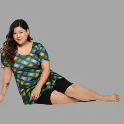 Aarika Womens Green-Black Colour Abstract Print Nylon Plus Size Swim Suit Self Design Women Green Swimsuit image 4